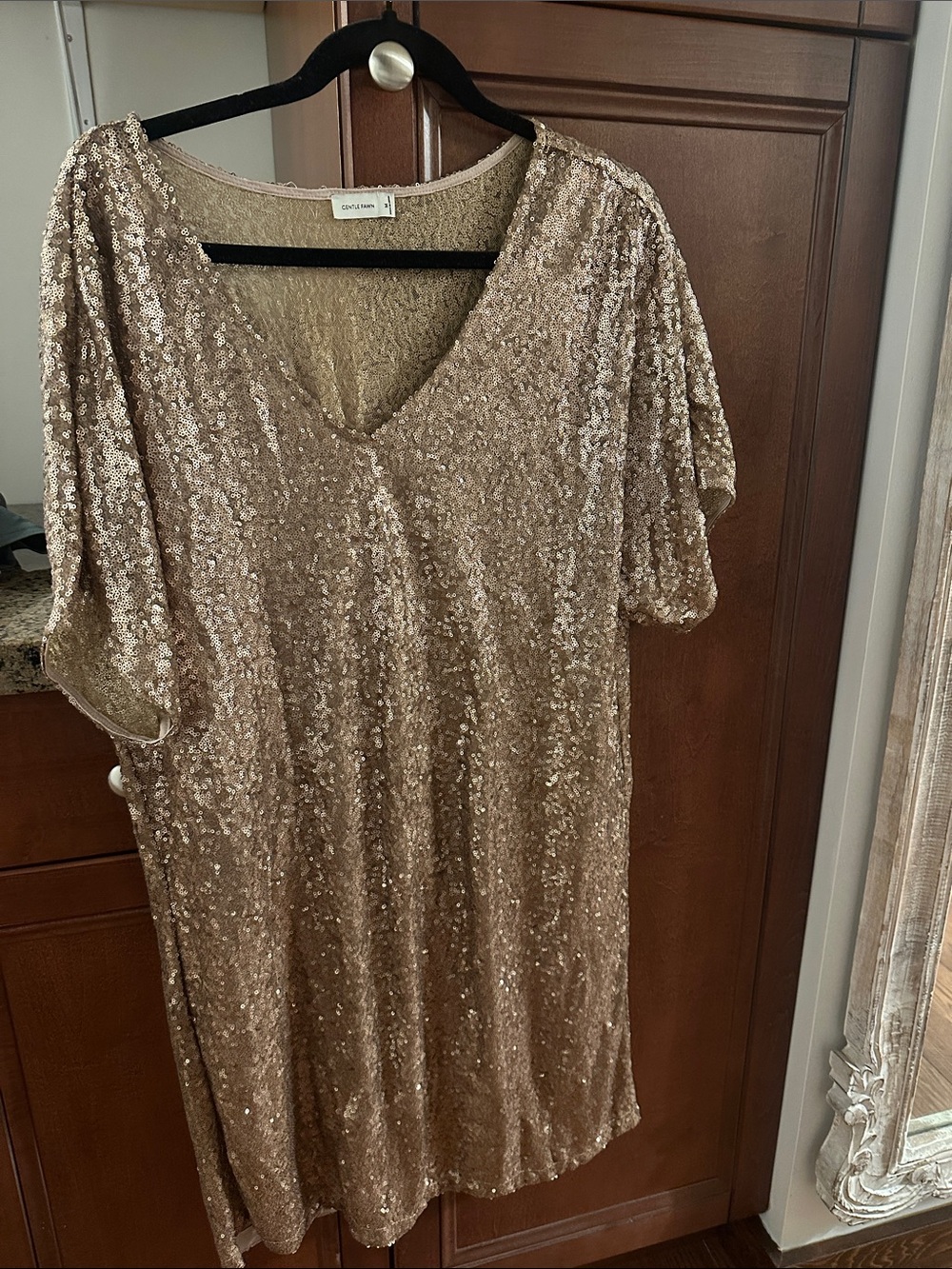 Gentle Fawn Gold Sequin V-Neck Midi dress